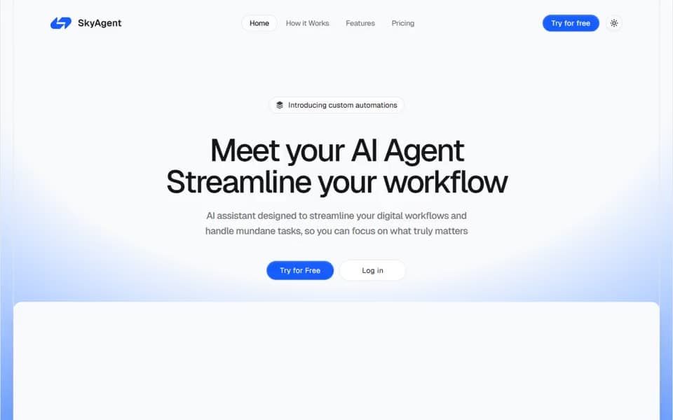 AI Agent Landing Page homepage preview