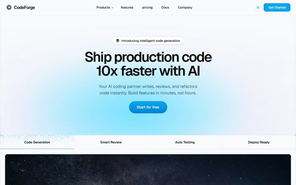AI Coding Tool Landing Page homepage preview
