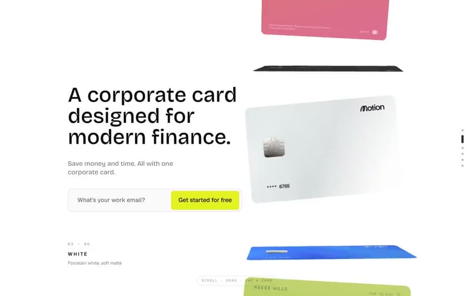 Fintech Card Showcase homepage preview